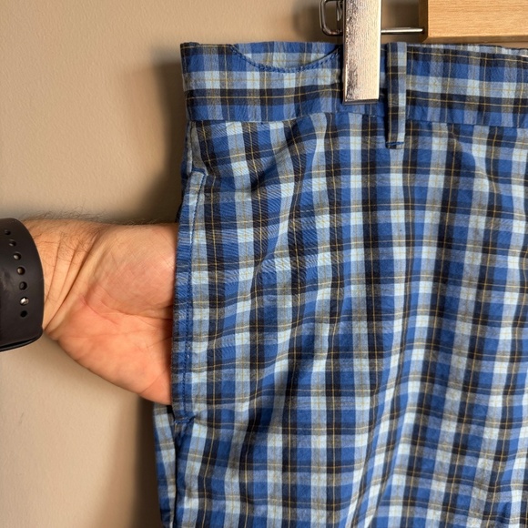 Penguin‎ by Munsingwear Men's Plaid Chino Shorts Blue 33 Preppy Boardwalk Beach - Picture 3 of 16